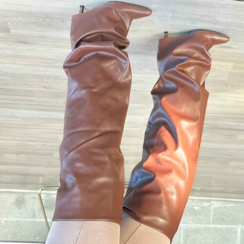 Brown Leather Knee-High Boots - Picture 7 of 9
